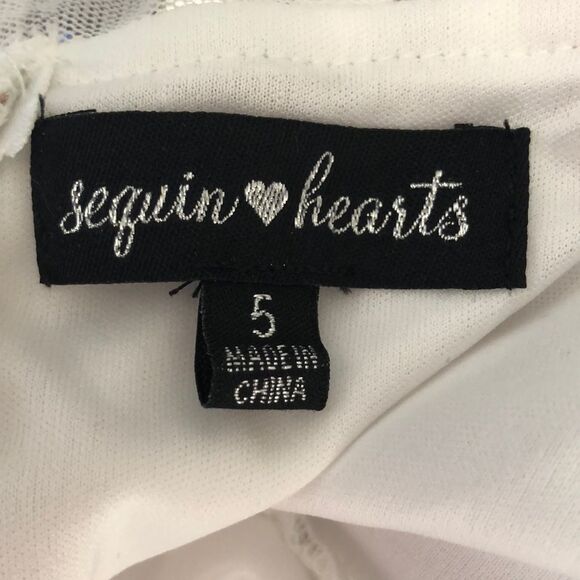 Sequin Hearts White Halter floral Gown Sz 5 - Picture 8 of 8